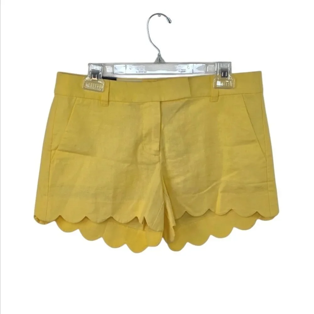 NWT J. Crew Yellow Scalloped Hem Linen Shorts Size 6